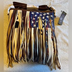 Sharif Artistic Expression Patriotic Flag Cognac B-302 Satchel Purse Cross Body